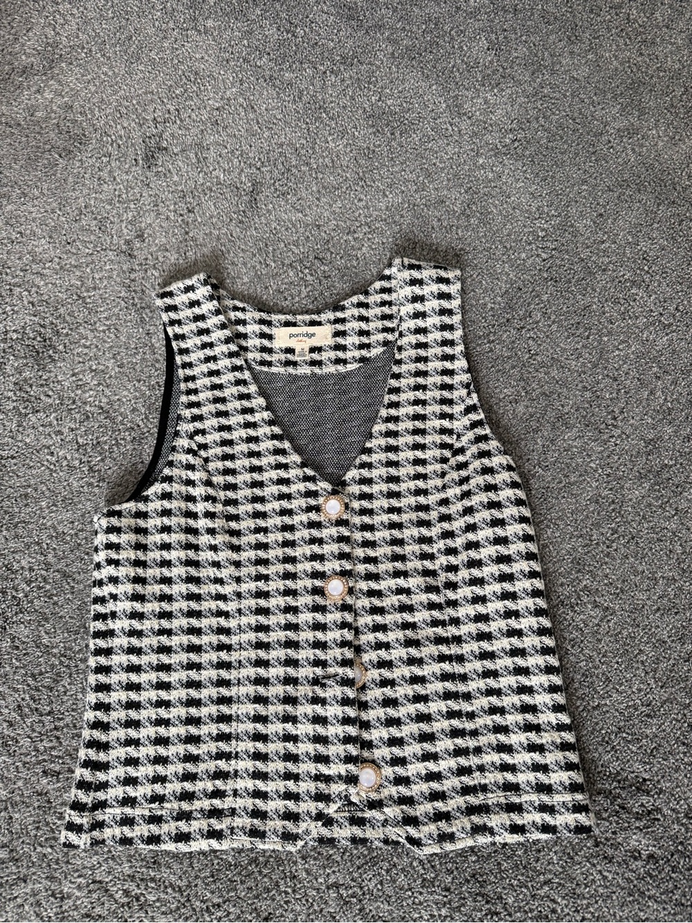 Black & White Houndstooth Button Front Vest Top